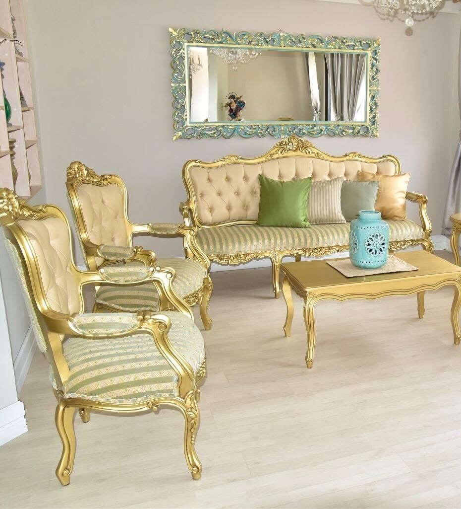 Parisien living room set in ivory and gold